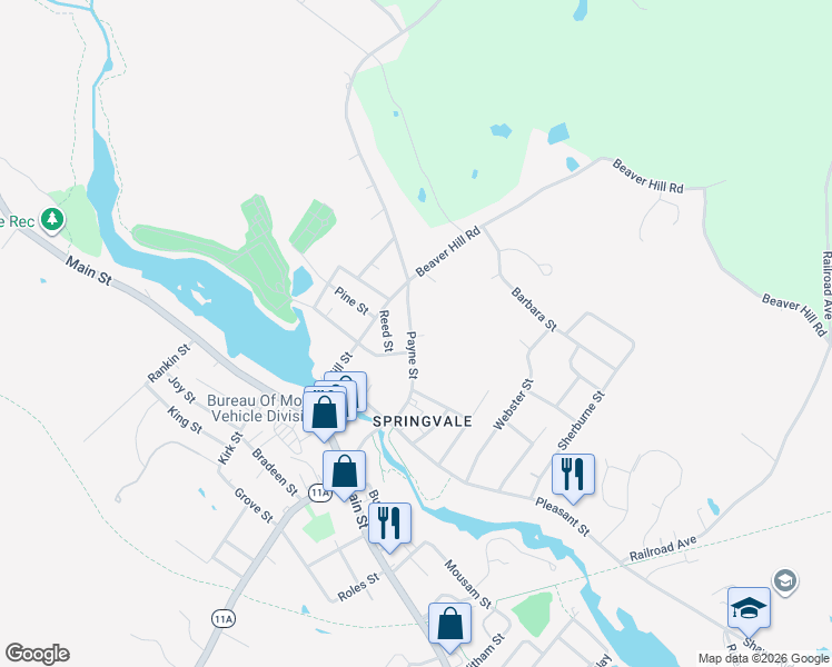 map of restaurants, bars, coffee shops, grocery stores, and more near 26 Payne Street in Sanford