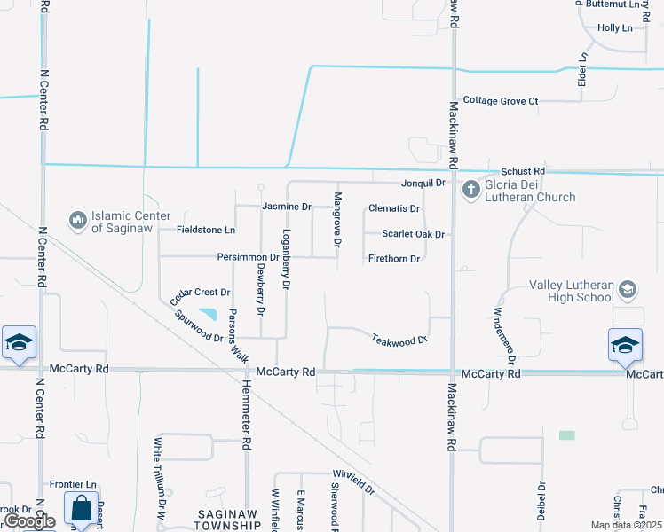 map of restaurants, bars, coffee shops, grocery stores, and more near 4344 Maple Woods Drive West in Saginaw