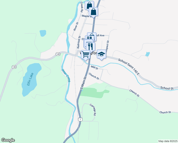 map of restaurants, bars, coffee shops, grocery stores, and more near 122 South Main Street in Wallingford