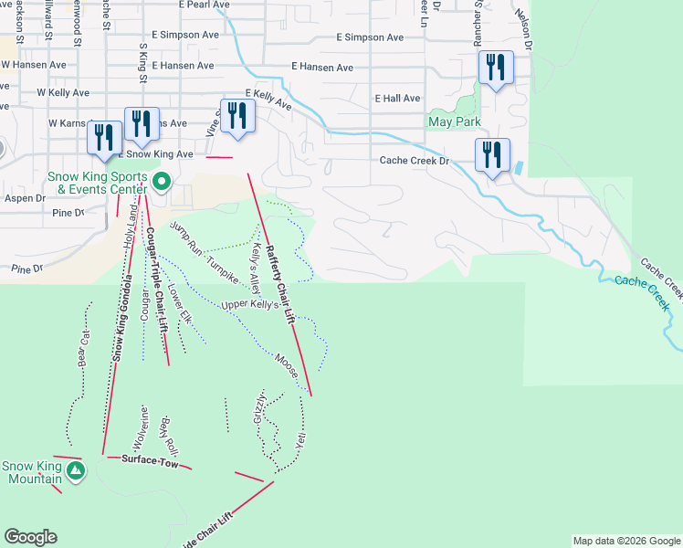 map of restaurants, bars, coffee shops, grocery stores, and more near 970 Snow King Drive in Jackson