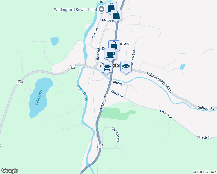 map of restaurants, bars, coffee shops, grocery stores, and more near 122 South Main Street in Wallingford