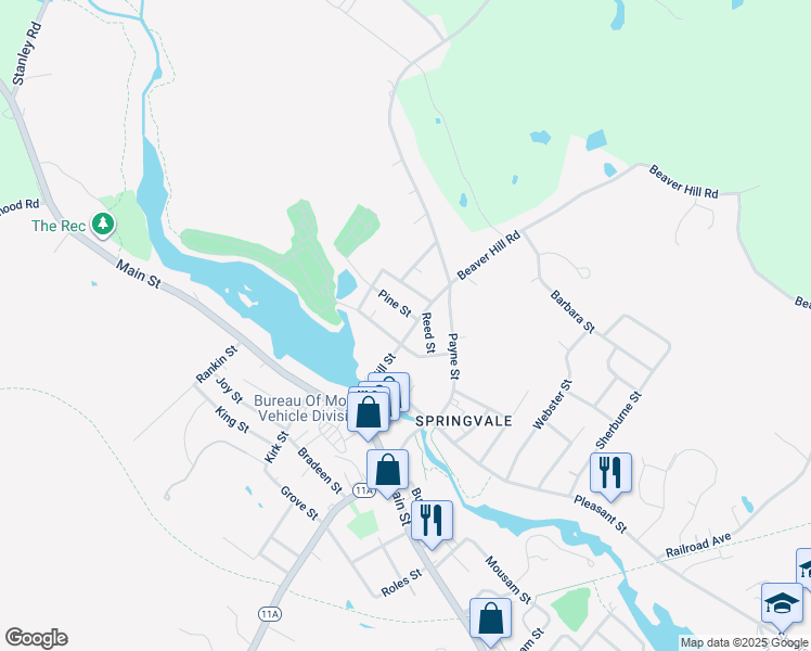 map of restaurants, bars, coffee shops, grocery stores, and more near 5 Pine Street in Sanford