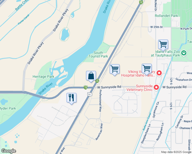 map of restaurants, bars, coffee shops, grocery stores, and more near 3160 South Yellowstone Highway in Idaho Falls
