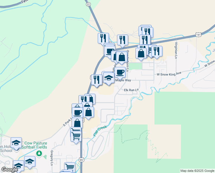 map of restaurants, bars, coffee shops, grocery stores, and more near 510 U.S. 89 in Jackson