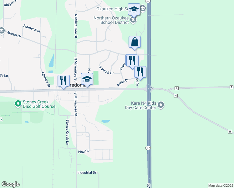 map of restaurants, bars, coffee shops, grocery stores, and more near 155 Fredonia Avenue in Fredonia