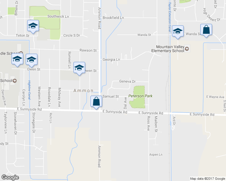 map of restaurants, bars, coffee shops, grocery stores, and more near 3590 Vaughn Street in Ammon