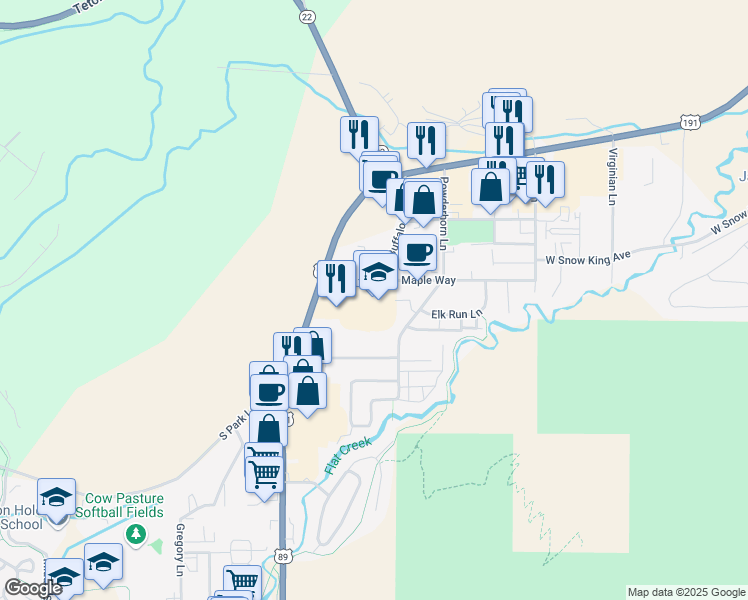 map of restaurants, bars, coffee shops, grocery stores, and more near 510 U.S. 89 in Jackson