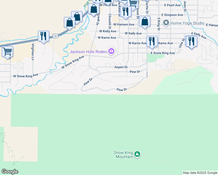 map of restaurants, bars, coffee shops, grocery stores, and more near 680 Pine Drive in Jackson