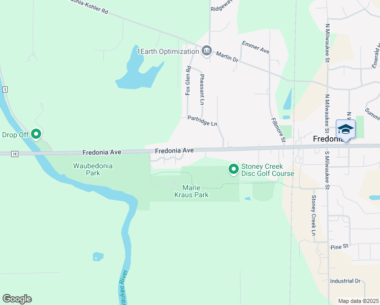 map of restaurants, bars, coffee shops, grocery stores, and more near W3546 County Road H in Fredonia