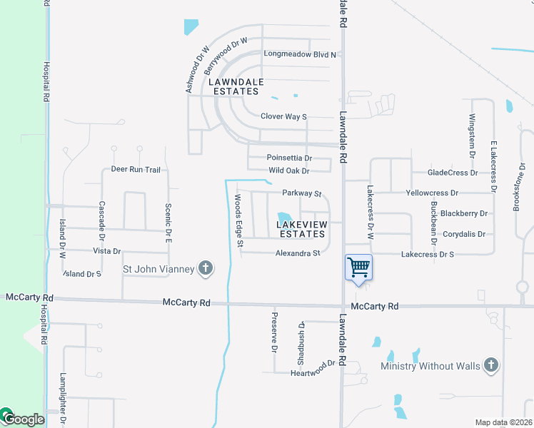 map of restaurants, bars, coffee shops, grocery stores, and more near Lakeview West in Saginaw County