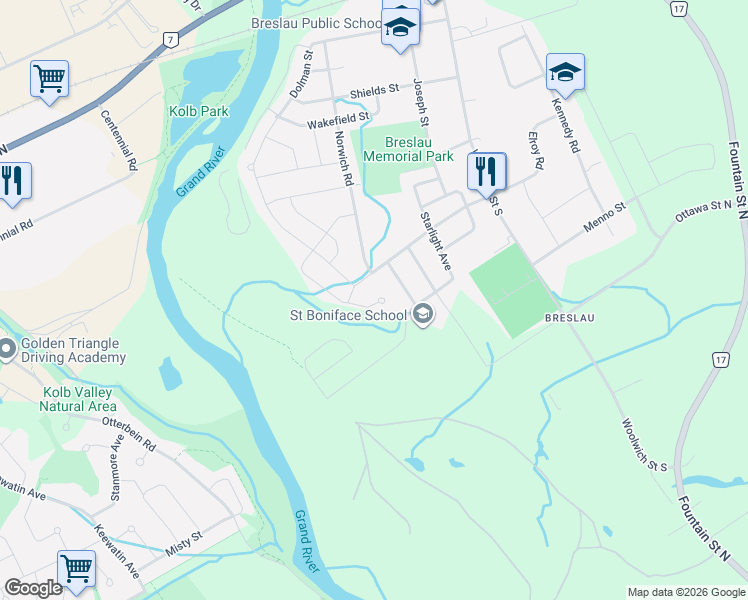 map of restaurants, bars, coffee shops, grocery stores, and more near 292 Norwich Road in Breslau