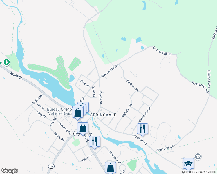 map of restaurants, bars, coffee shops, grocery stores, and more near 9 Beaver Hill Road in Sanford