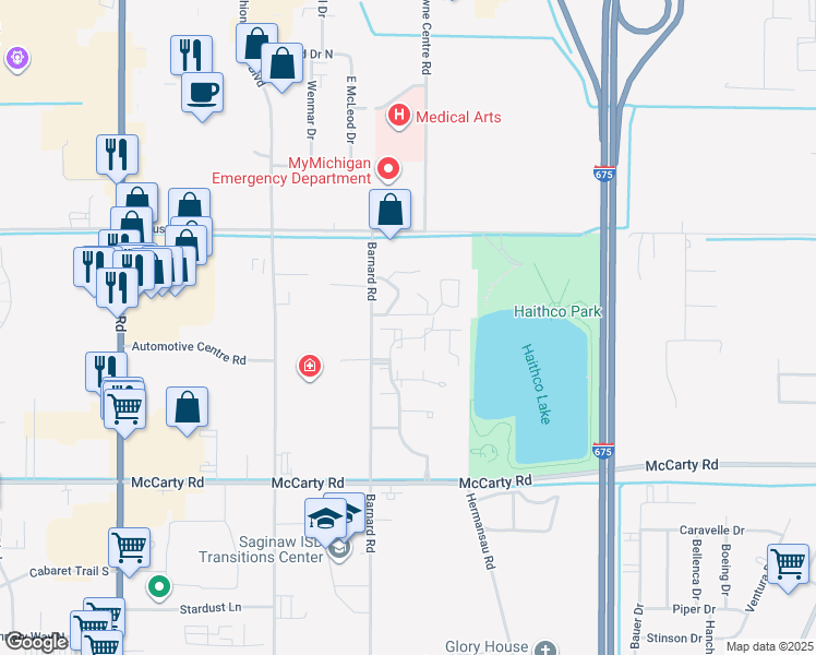 map of restaurants, bars, coffee shops, grocery stores, and more near in Saginaw