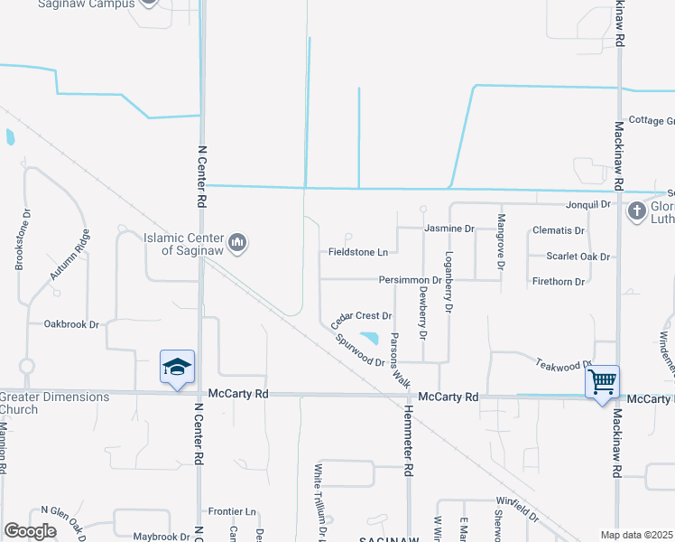 map of restaurants, bars, coffee shops, grocery stores, and more near 4688 Persimmon Drive in Saginaw