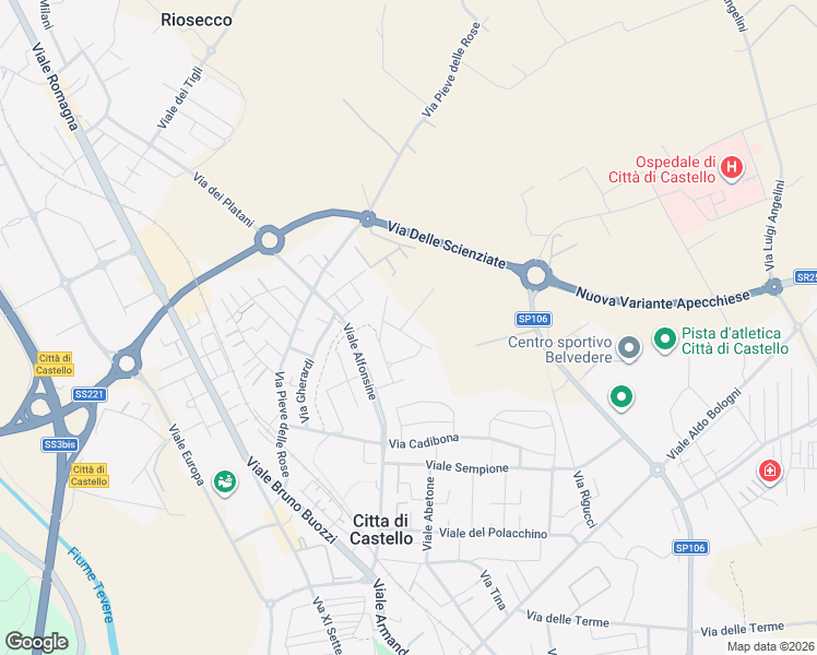 map of restaurants, bars, coffee shops, grocery stores, and more near 39a Via Roberto Arcaleni in Città di Castello