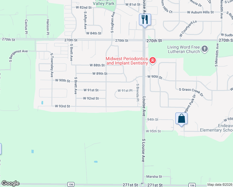 map of restaurants, bars, coffee shops, grocery stores, and more near 3531 West 91st Place in Sioux Falls