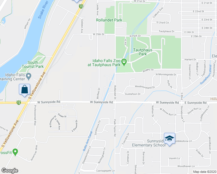 map of restaurants, bars, coffee shops, grocery stores, and more near 3143 Thayer Bridge Circle in Idaho Falls