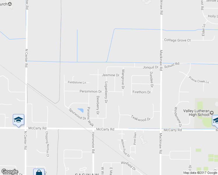 map of restaurants, bars, coffee shops, grocery stores, and more near 5146 Loganberry Drive in Saginaw