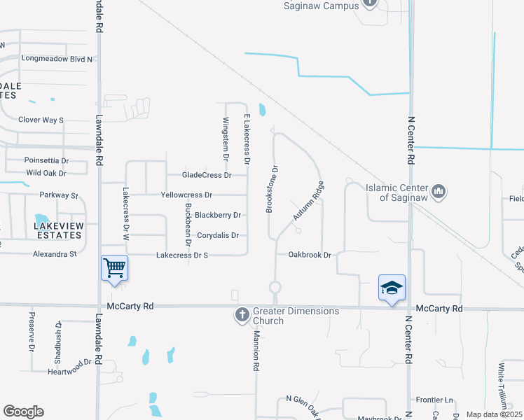 map of restaurants, bars, coffee shops, grocery stores, and more near 4307 Brookstone Drive in Saginaw
