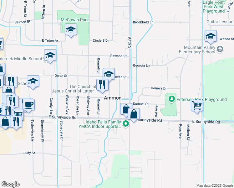 map of restaurants, bars, coffee shops, grocery stores, and more near in Ammon