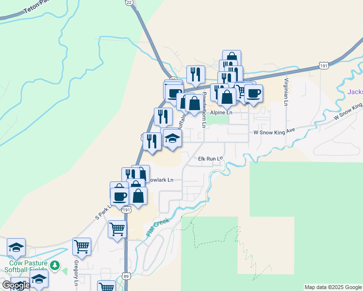 map of restaurants, bars, coffee shops, grocery stores, and more near 1130 Maple Way in Jackson