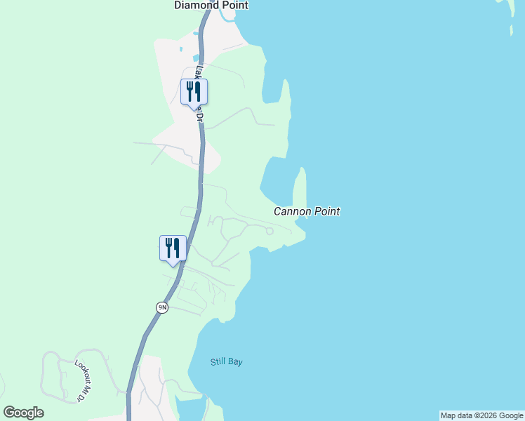 map of restaurants, bars, coffee shops, grocery stores, and more near 64 Antlers Drive in Lake George