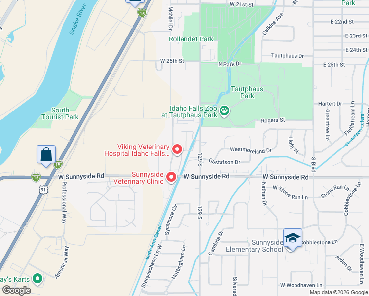 map of restaurants, bars, coffee shops, grocery stores, and more near 3145 McNeil Drive in Idaho Falls