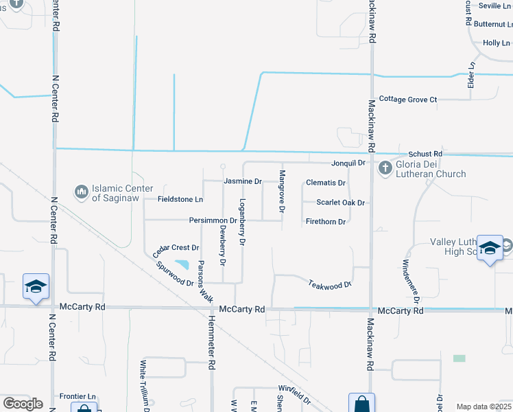 map of restaurants, bars, coffee shops, grocery stores, and more near 5146 Loganberry Drive in Saginaw