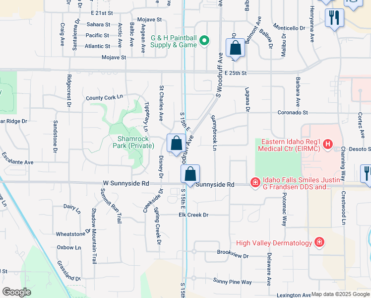 map of restaurants, bars, coffee shops, grocery stores, and more near 3059 South Woodruff Avenue in Idaho Falls
