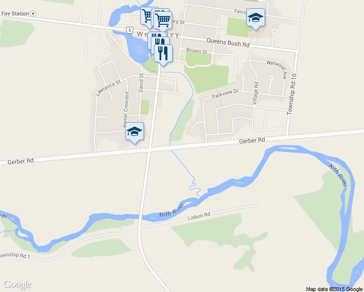 map of restaurants, bars, coffee shops, grocery stores, and more near 2157 Gerber Road in Wellesley