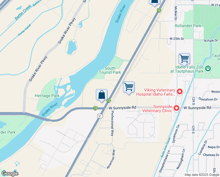 map of restaurants, bars, coffee shops, grocery stores, and more near 3160 South Yellowstone Highway in Idaho Falls