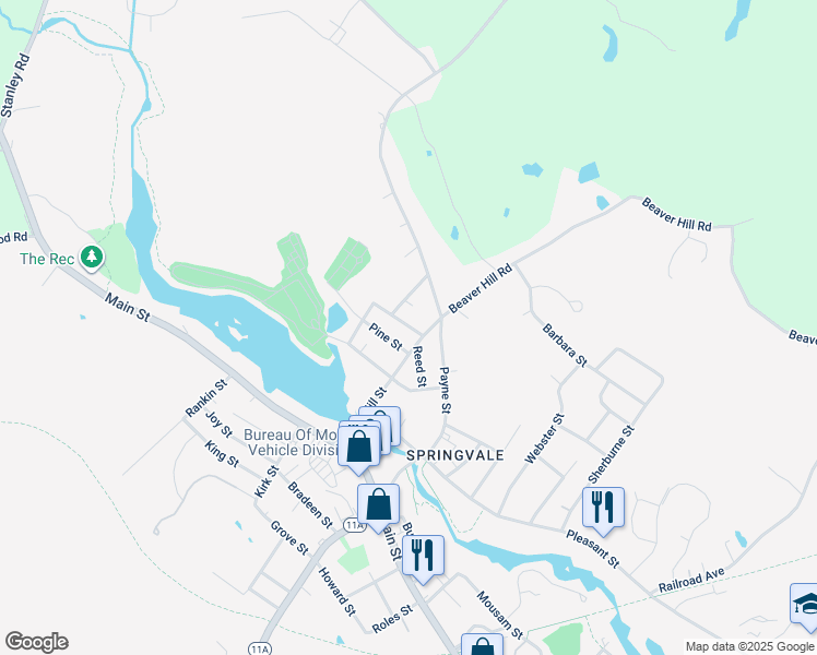 map of restaurants, bars, coffee shops, grocery stores, and more near 5 Pine Street in Sanford