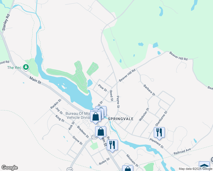 map of restaurants, bars, coffee shops, grocery stores, and more near 5 Pine Street in Sanford