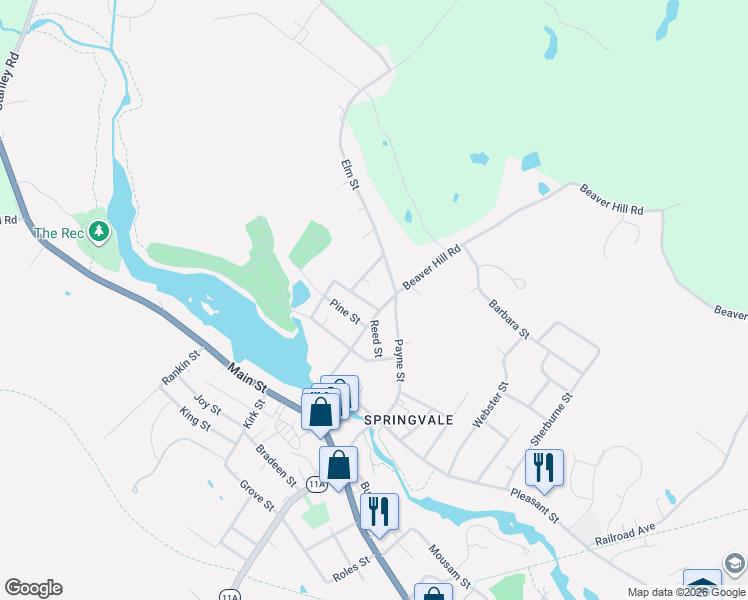 map of restaurants, bars, coffee shops, grocery stores, and more near 5 Pine Street in Sanford
