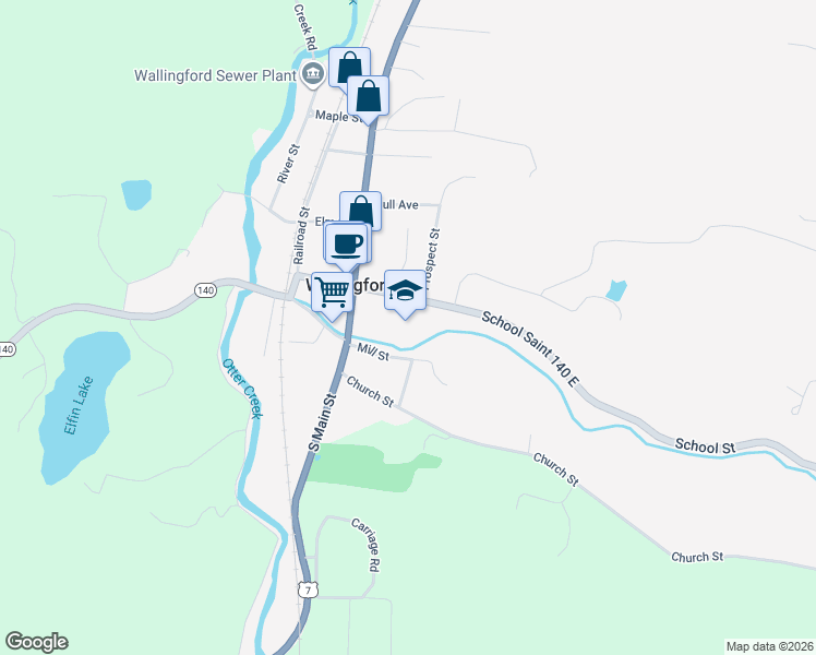 map of restaurants, bars, coffee shops, grocery stores, and more near 126 School Street in Wallingford