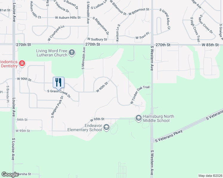 map of restaurants, bars, coffee shops, grocery stores, and more near 2509 West Timber Oak Trail in Sioux Falls