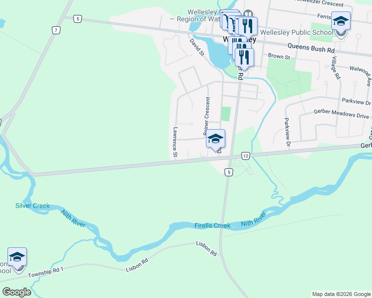 map of restaurants, bars, coffee shops, grocery stores, and more near 2265 Gerber Road in Wellesley