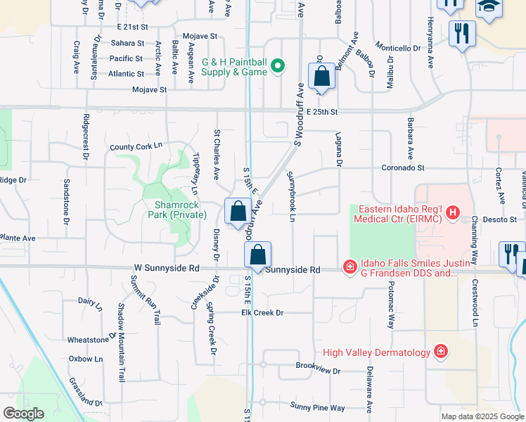 map of restaurants, bars, coffee shops, grocery stores, and more near 3059 South Woodruff Avenue in Idaho Falls