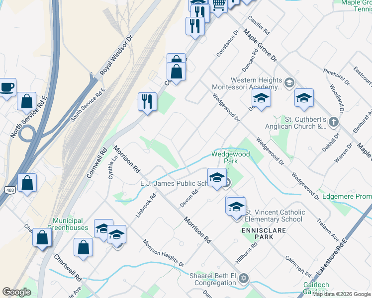 map of restaurants, bars, coffee shops, grocery stores, and more near 426 Drummond Road in Oakville