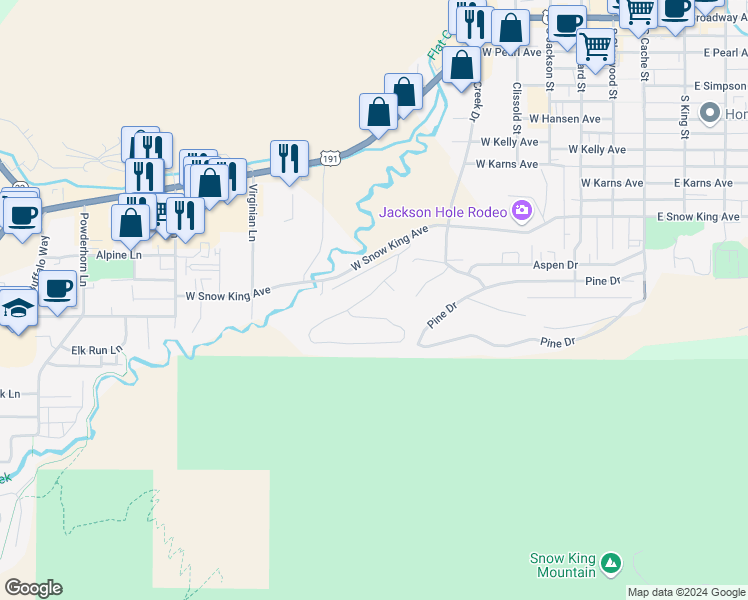 map of restaurants, bars, coffee shops, grocery stores, and more near 670 Rodeo Road in Jackson