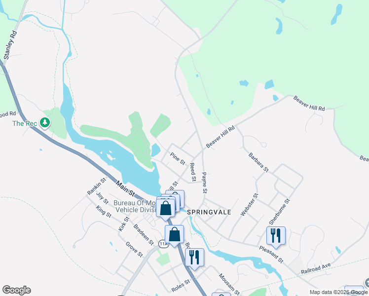 map of restaurants, bars, coffee shops, grocery stores, and more near 8 Harrison Street in Sanford