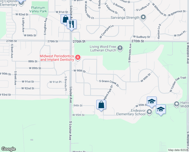 map of restaurants, bars, coffee shops, grocery stores, and more near 3101 West 90th Street in Sioux Falls