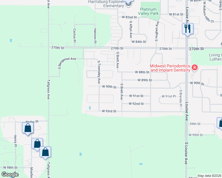 map of restaurants, bars, coffee shops, grocery stores, and more near 4300 West 90th Street in Sioux Falls