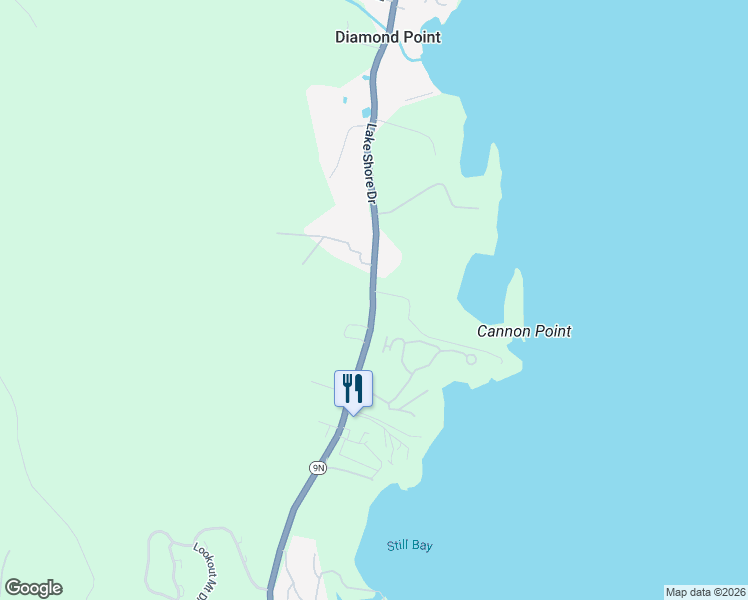 map of restaurants, bars, coffee shops, grocery stores, and more near 3572 Lake Shore Drive in Lake George