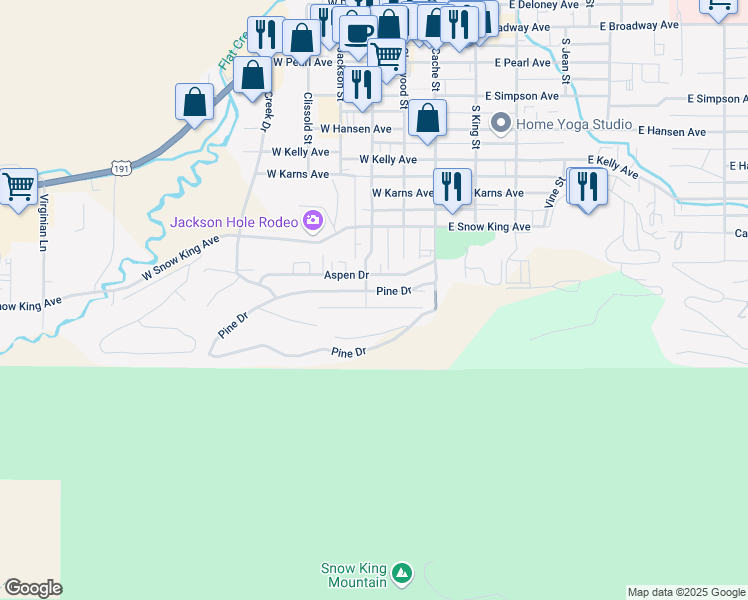 map of restaurants, bars, coffee shops, grocery stores, and more near 160 Limber Pine Road in Jackson