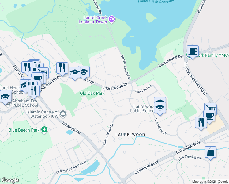 map of restaurants, bars, coffee shops, grocery stores, and more near 367 Havendale Crescent in Waterloo