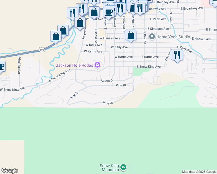 map of restaurants, bars, coffee shops, grocery stores, and more near 210 Pine Drive in Jackson
