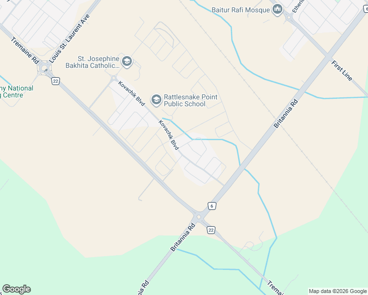 map of restaurants, bars, coffee shops, grocery stores, and more near 6081 Tremaine Road in Milton