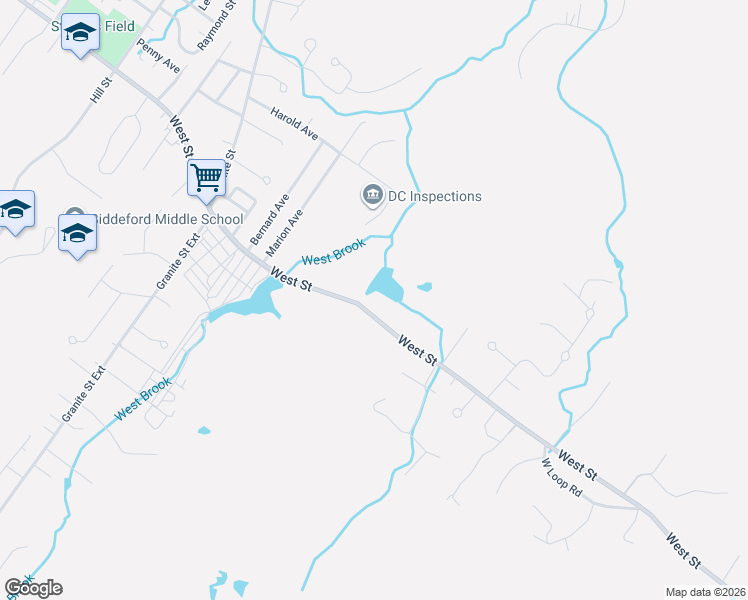 map of restaurants, bars, coffee shops, grocery stores, and more near 132 West Street in Biddeford