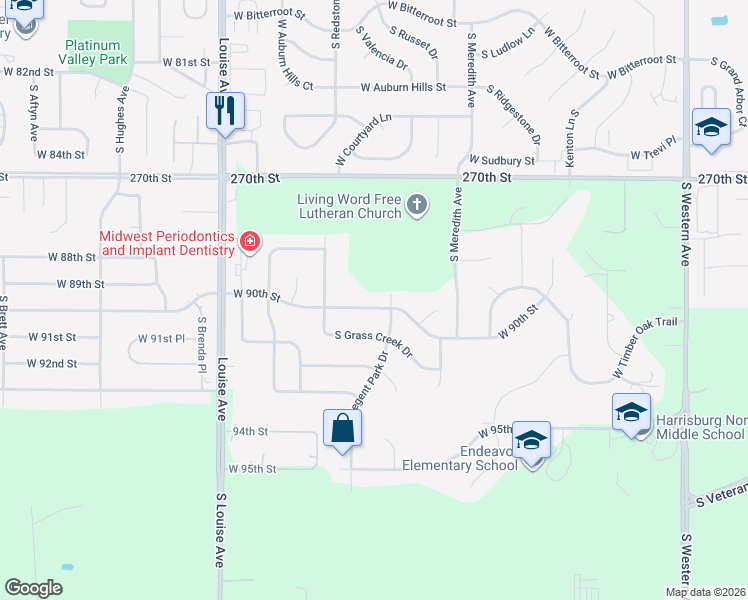 map of restaurants, bars, coffee shops, grocery stores, and more near 3004 West 90th Street in Sioux Falls